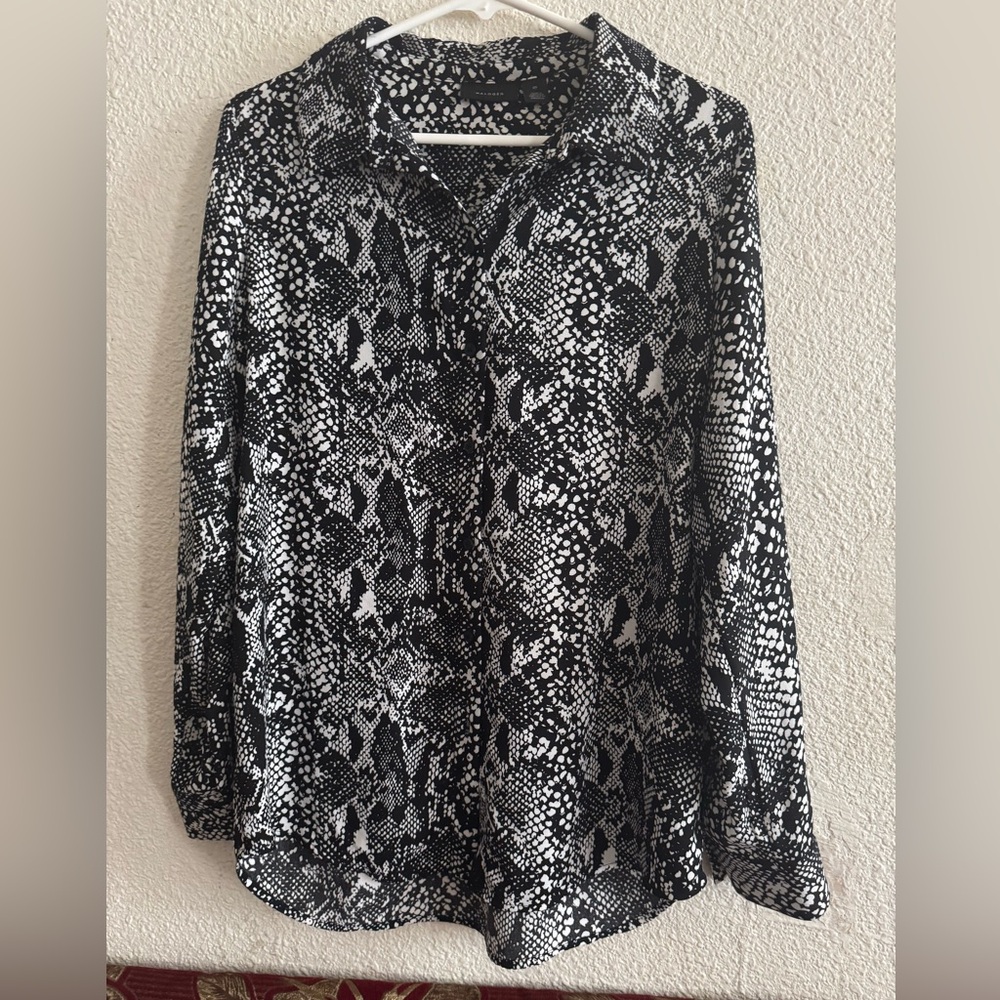 Halogen Black Snake Print Blouse S M Button Front Long Sleeve Top Animal Print